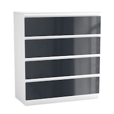 Gloss 4 Drawer Chest No Handle Storage Cabinet | White | Gloss Grey Drawer | One Size | 1