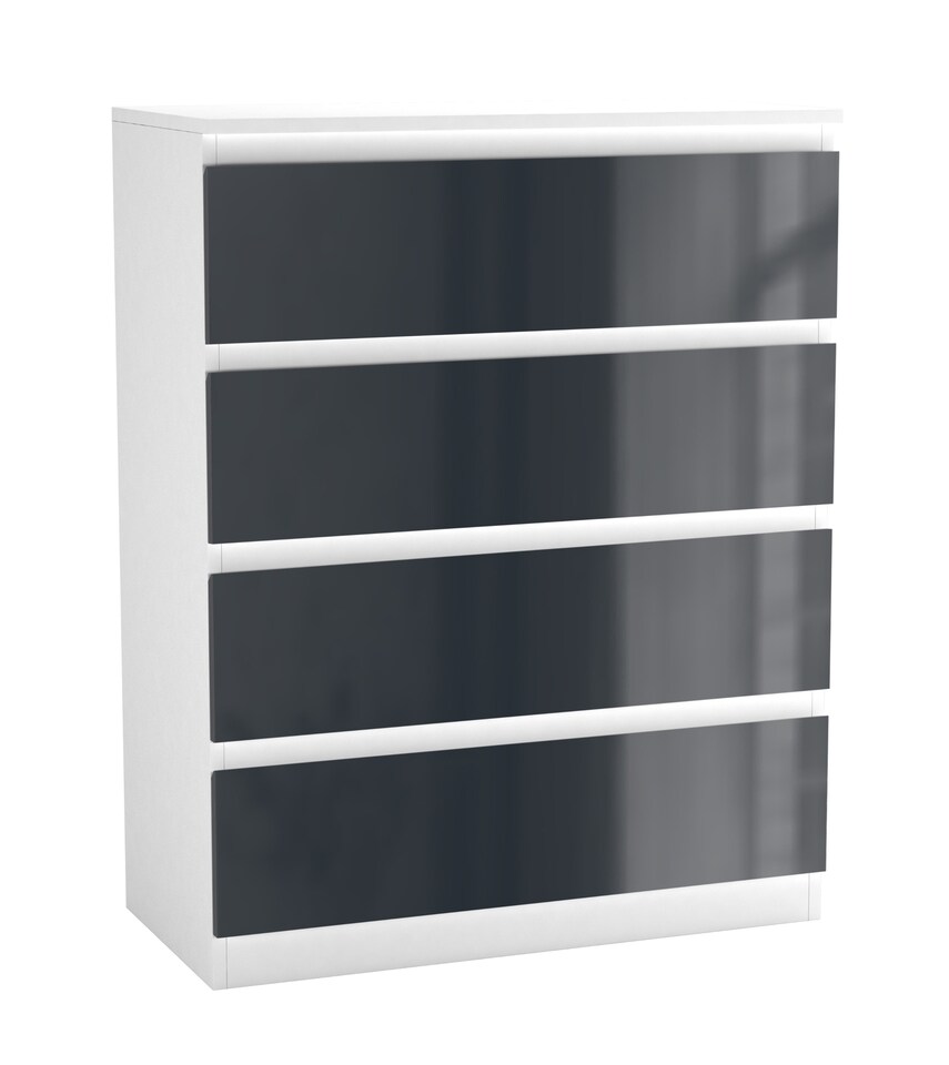 image 1 of Gloss 4 Drawer Chest No Handle Storage Cabinet | White | Gloss Grey Drawer | One Size | 1