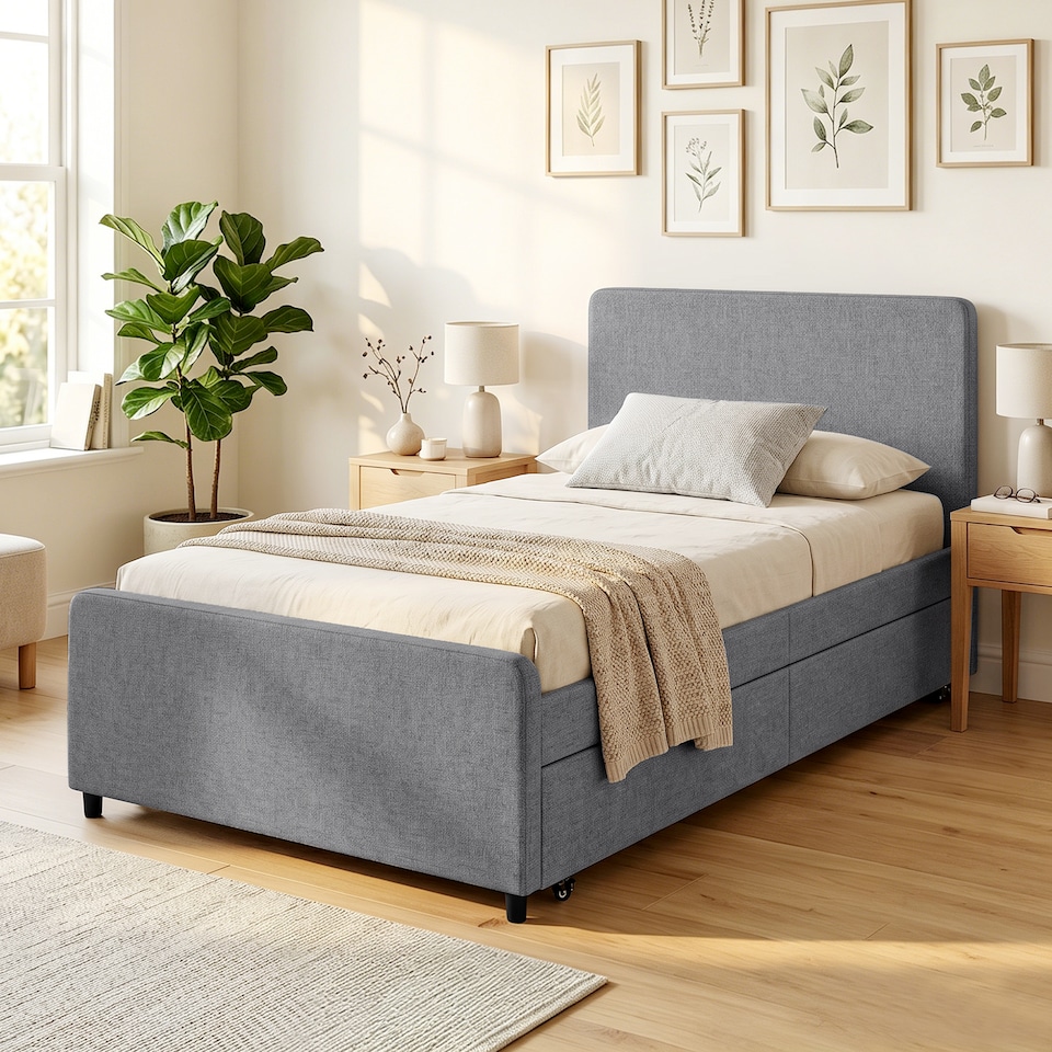 image 1 of HOMCOM 90 x 190 cm Upholstered Single Bed, Pull Out Trundle Bed