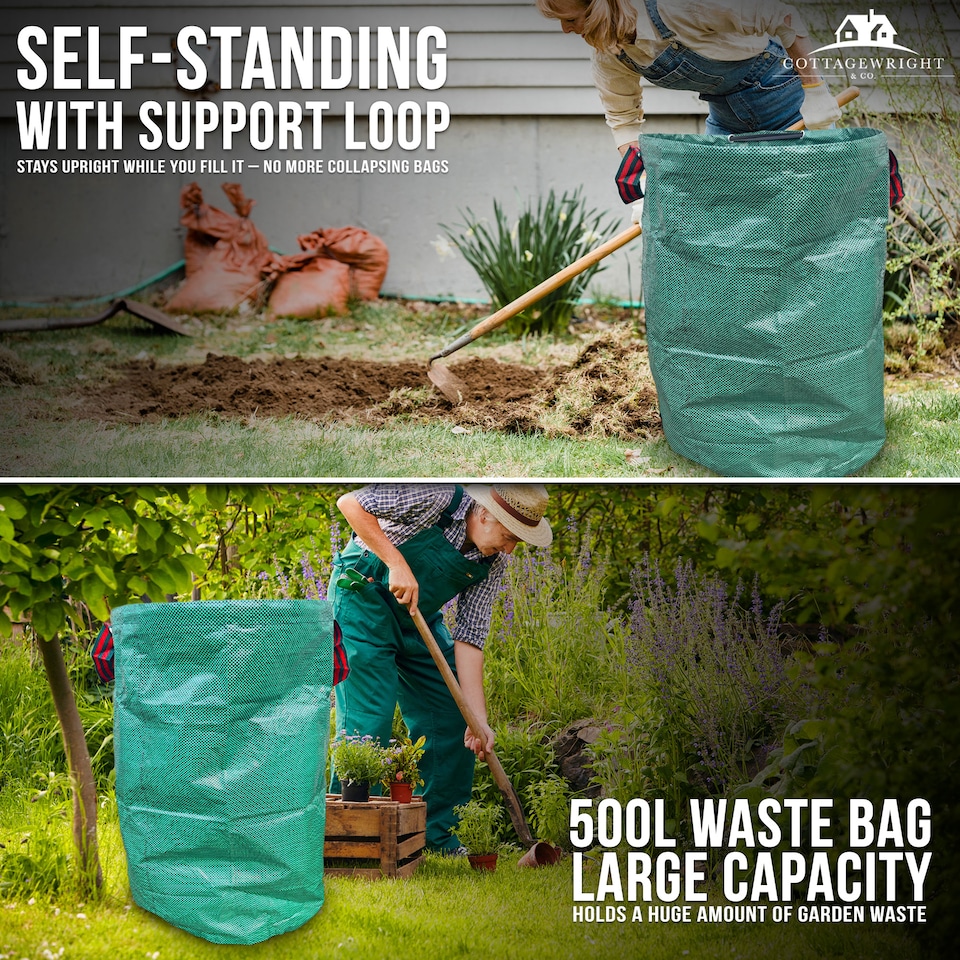 image 1 of Garden Bags Heavy Duty with Handles Reusable Garden Waste Bags for Plant, Grass, Dirt, Leaves Collection - Pack of 3