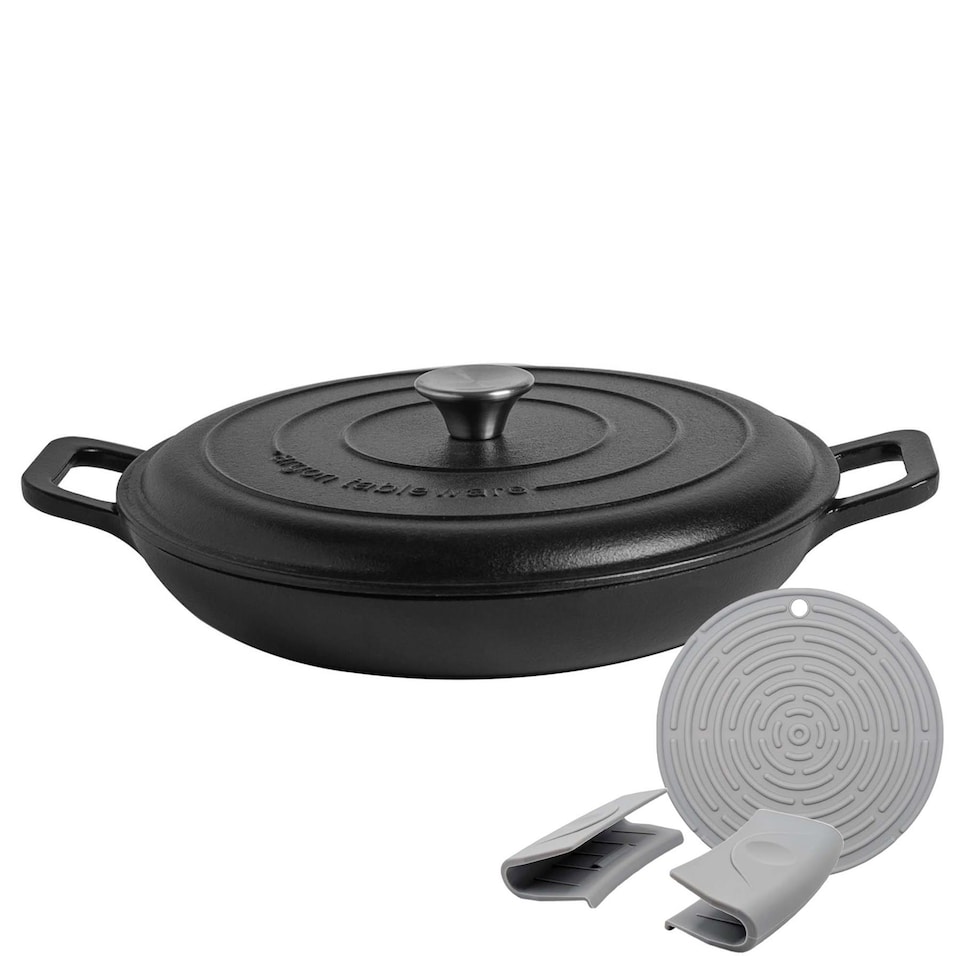 image 1 of Argon Tableware 2.3L Shallow Cast Iron Casserole Dish with Self-Basting Lid - 2.43QT Dutch Oven Roasting Dish | Black | Matt Black | 1