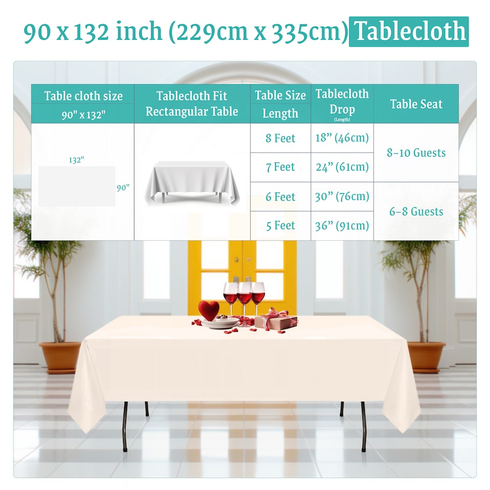 image 1 of 1pc Rectangle Tablecloth Premium Polyester Tablecover - 90 x 132 Inch