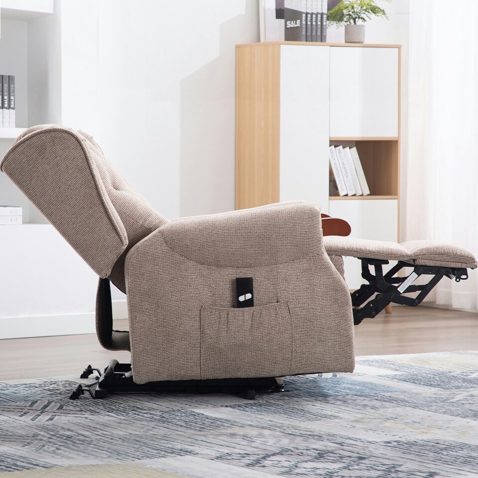 image 1 of Harrogate Single Motor Electric Rise Recliner Fabric Lift Riser Chair (Brown)