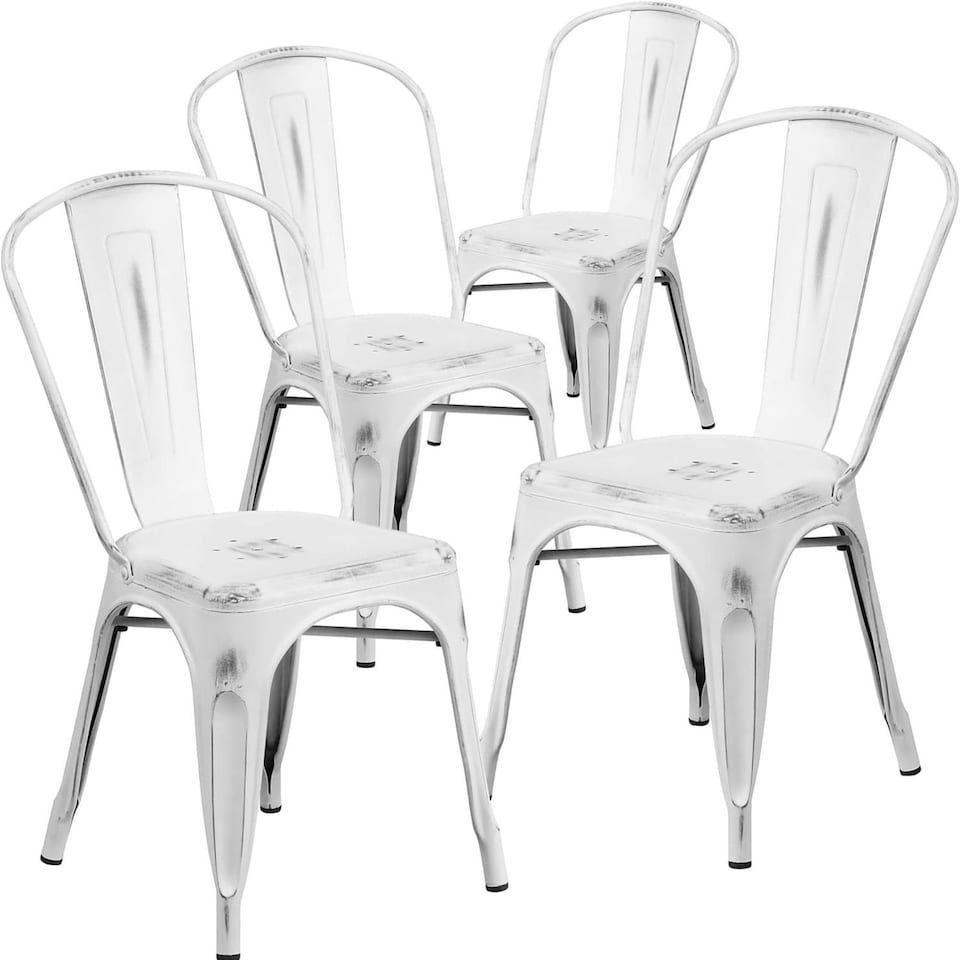 image 1 of Blake Industrial Style Dining Chair, White - Set of 4 - Modern Galvanised steel White