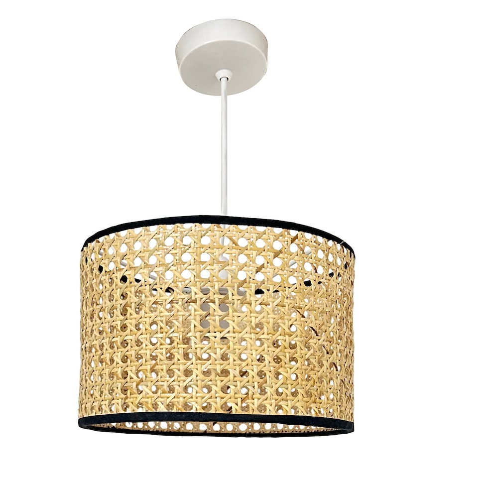 image 1 of Set of 2 Kona - Natural Rattan 25 cm Easy Fit Pendant Shades | Cream | Medium | 2