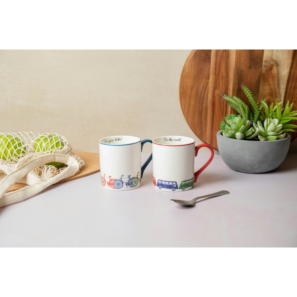 image 1 of Mikasa Bike Straight-Sided Porcelain Mug, 280ml | White