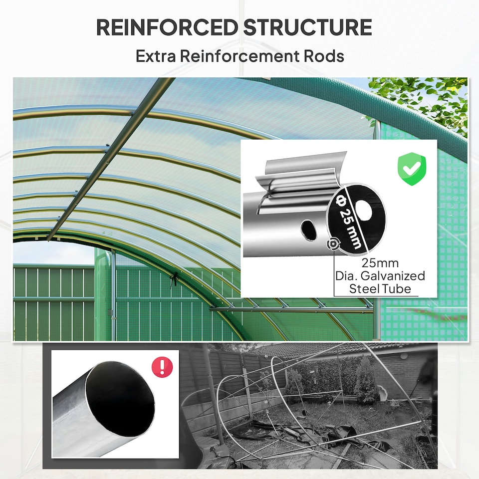 image 1 of Outsunny Tunnel Greenhouse Upgraded Structure, Hinged Doors, 4 x 3(m), Green