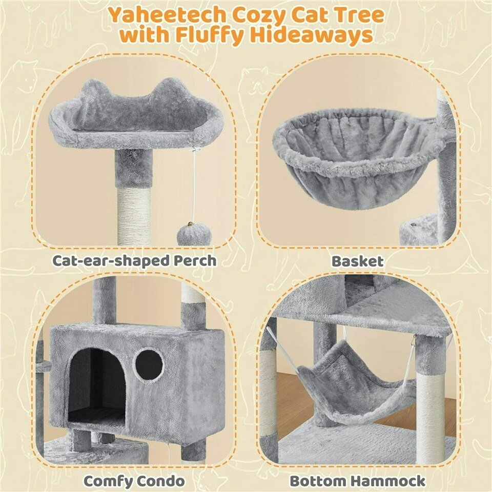 image 1 of Yaheetech 163 cm Large Cat Tower with Condos Platform Perch Light Grey
