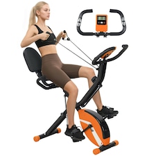 SPORTNOW Folding Exercise Bike with Arm Bands and Hand Pulse Sensor, Orange