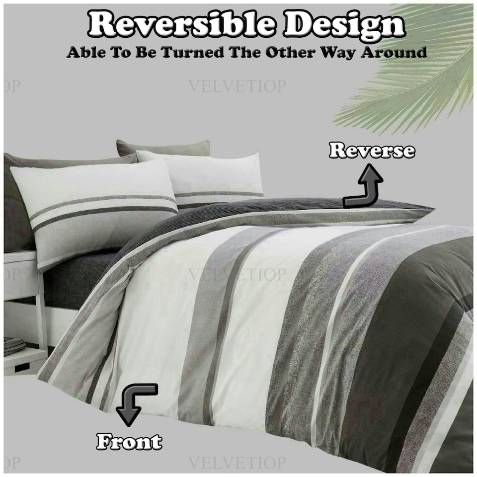 image 1 of VELVETIO Hudson Printed Duvet Cover Set Reversible Polycotton Easy Care Beddings Grey | Single