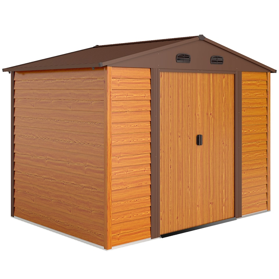 image 1 of Outsunny 9 x 6ft Garden Shed Wood Effect Tool Storage Sliding Door Wood Grain