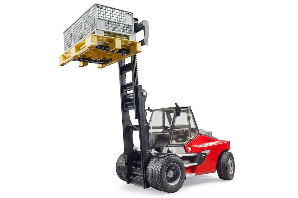 image 1 of Bruder Linde HT160D Forklift with Pallet & 3 Pallet Cages Heavy Industrial Handling Playset