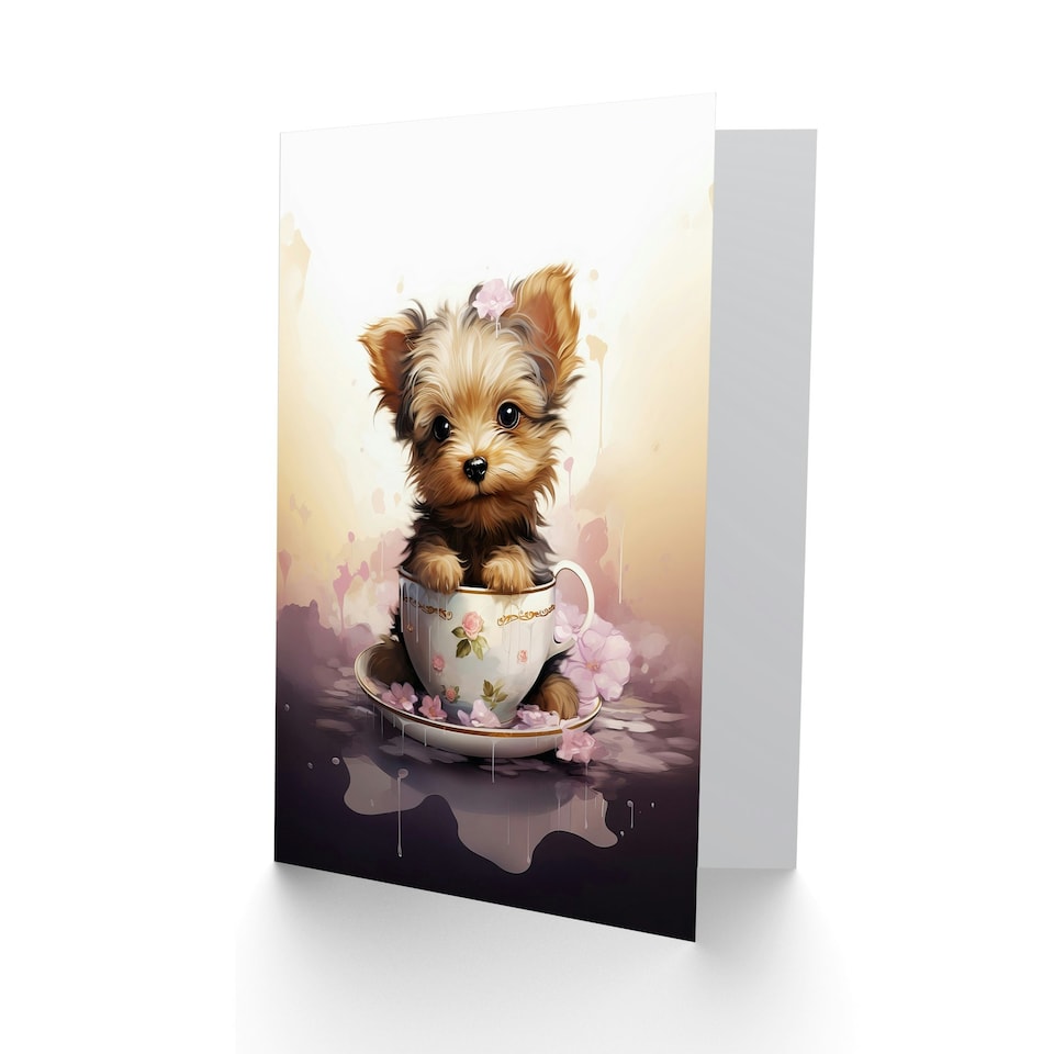 image 1 of Teacup Yorkshire Terrier Dog Lovers Watercolour Art Card