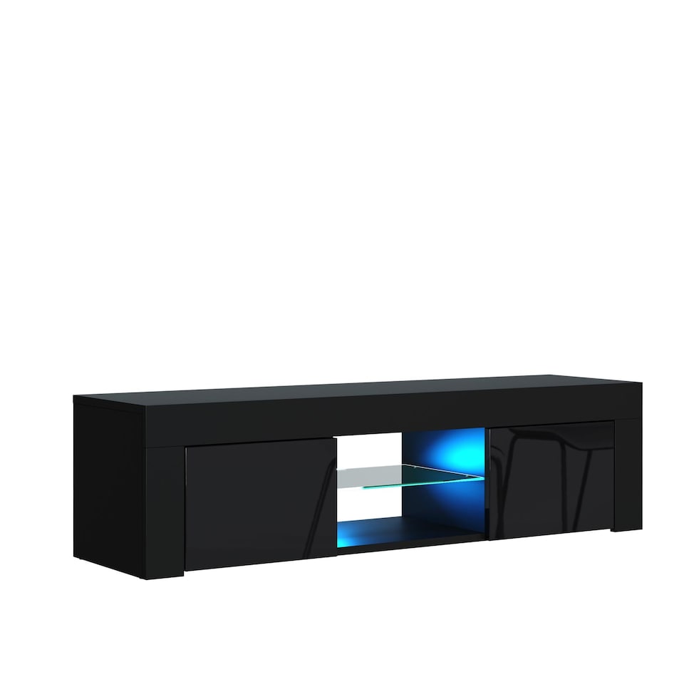 image 1 of TV Unit TV Stand Cabinet Sideboard Black High Gloss Doors Free LED 130cm