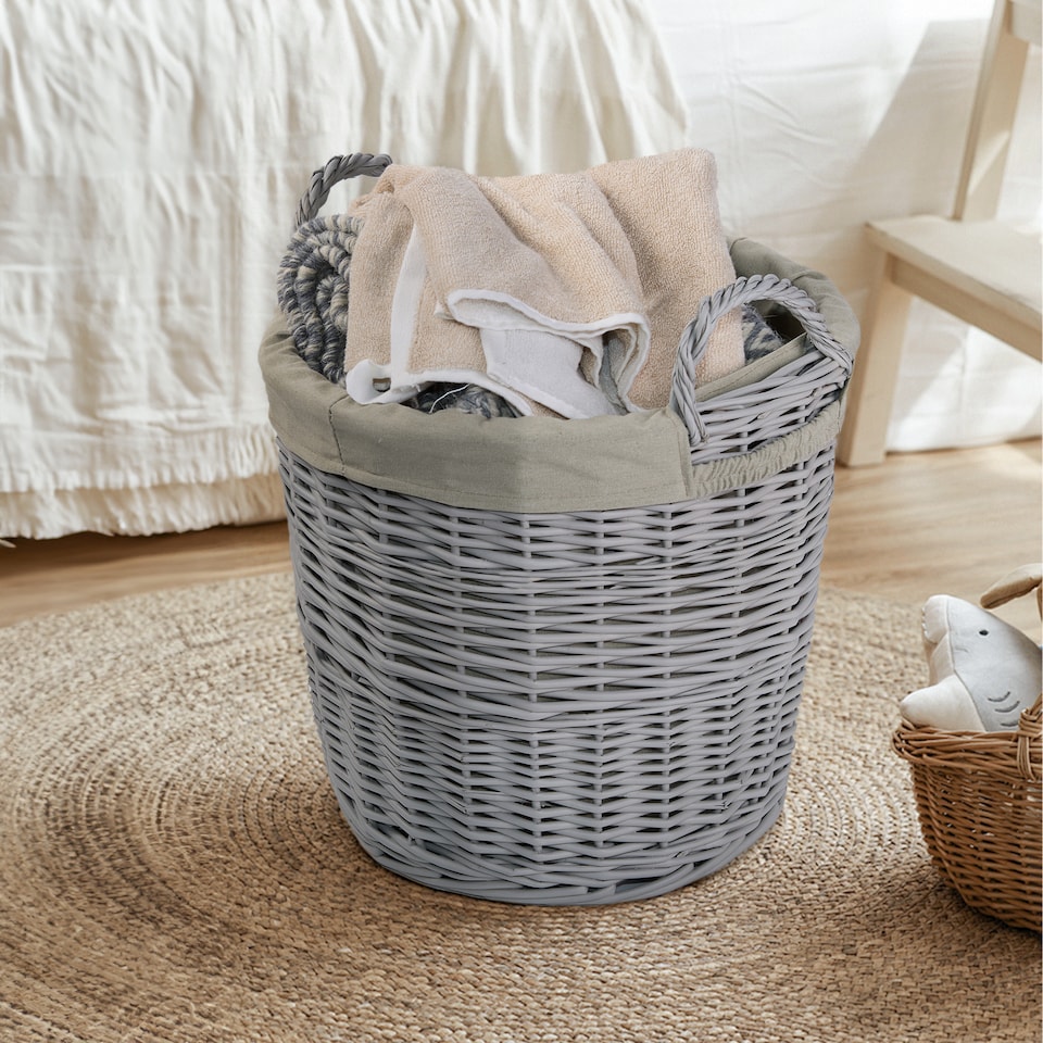 image 1 of Wickerfield Round Wicker Laundry and Storage Basket with Handles and Removable Liner