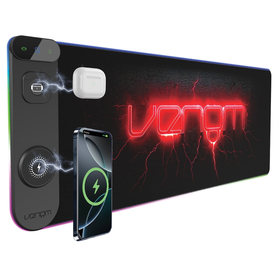 image 1 of Venom RGB Gaming Desk Mat with Wireless Charging