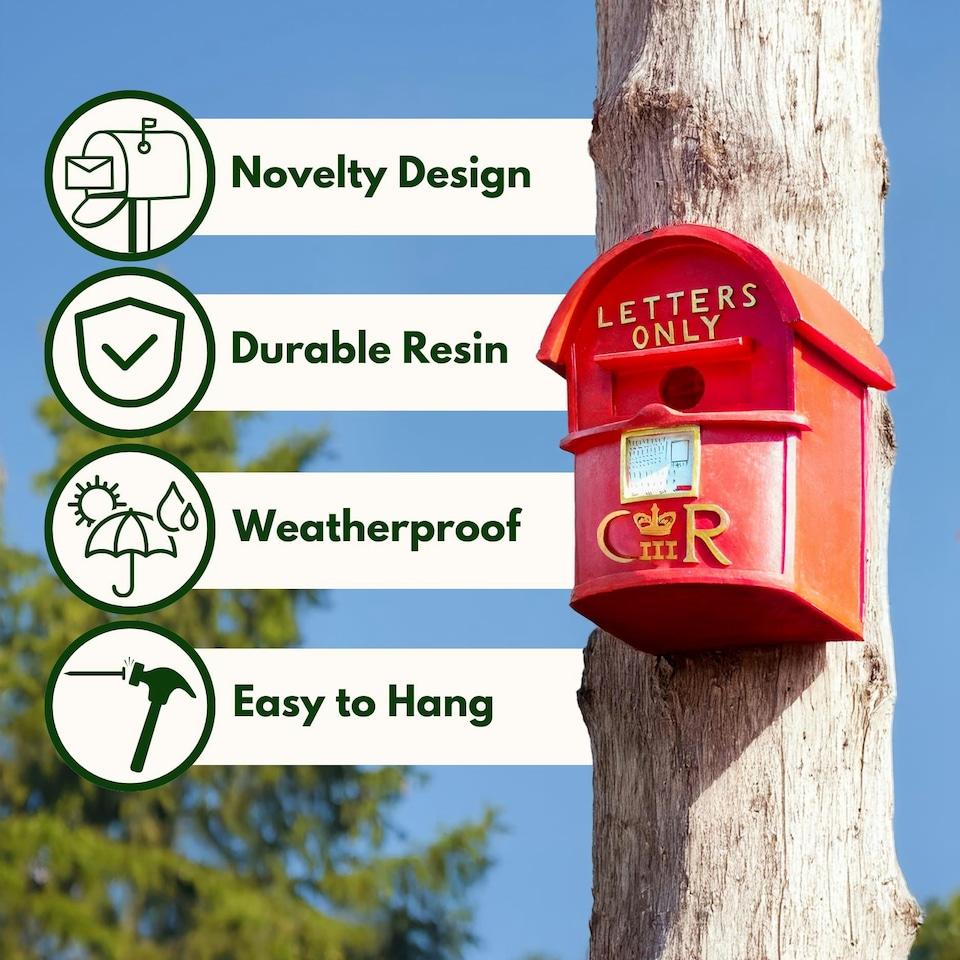 image 1 of Marco Paul Red Post Box Bird House Weatherproof Nesting Boxes Red
