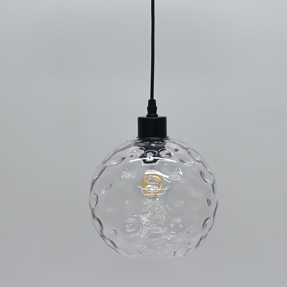 image 1 of First Choice Lighting Barnum Clear Dimple Glass Globe with Black Pendant Fitting Black | Clear