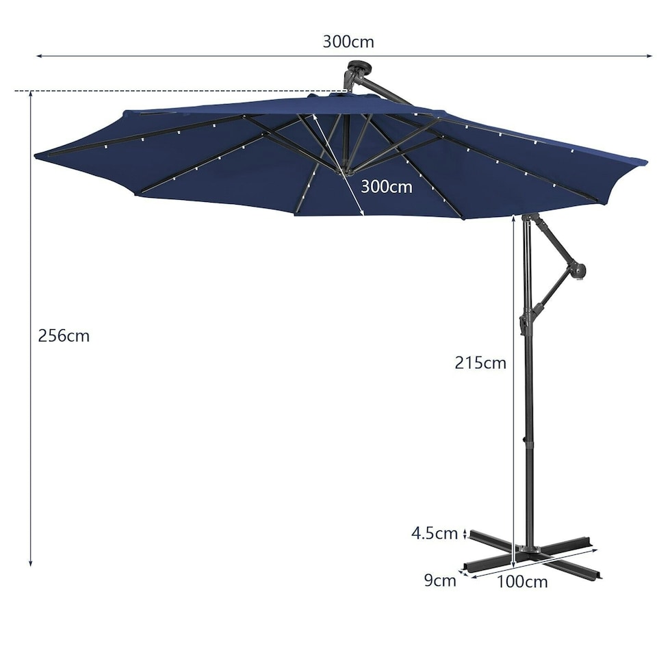 image 1 of COSTWAY 10FT Cantilever Parasol Patio Offset Umbrella LED Lights Blue