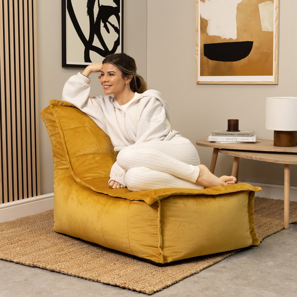 image 1 of Dolce Lounger Bean Bag Ochre Yellow Velvet Bean Bag Chair | Yellow | Ochre Yellow | XL | 1