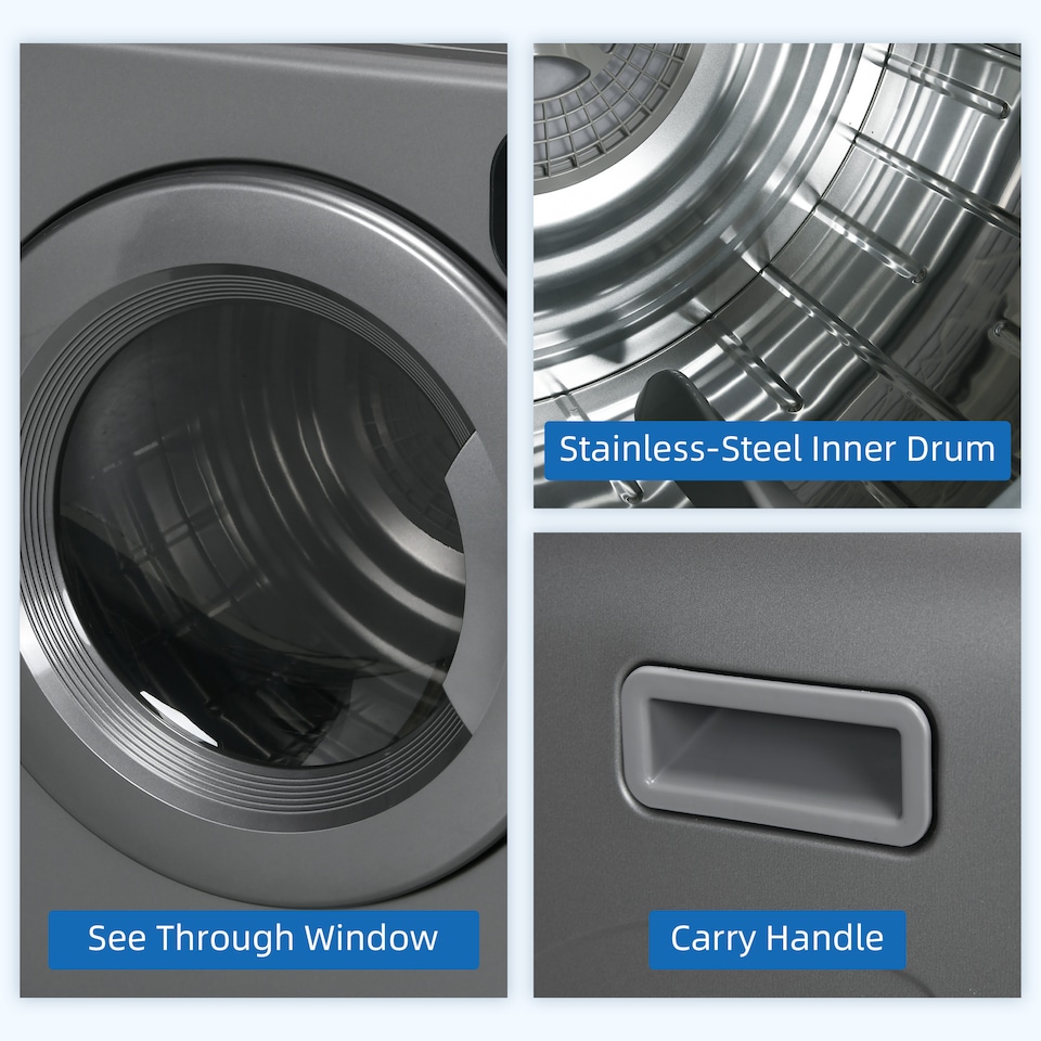 image 1 of HOMCOM 6kg Vented Tumble Dryer, Freestanding, Wall Mounted, Stackable, Portable Dryer with 7 Programmers, Grey