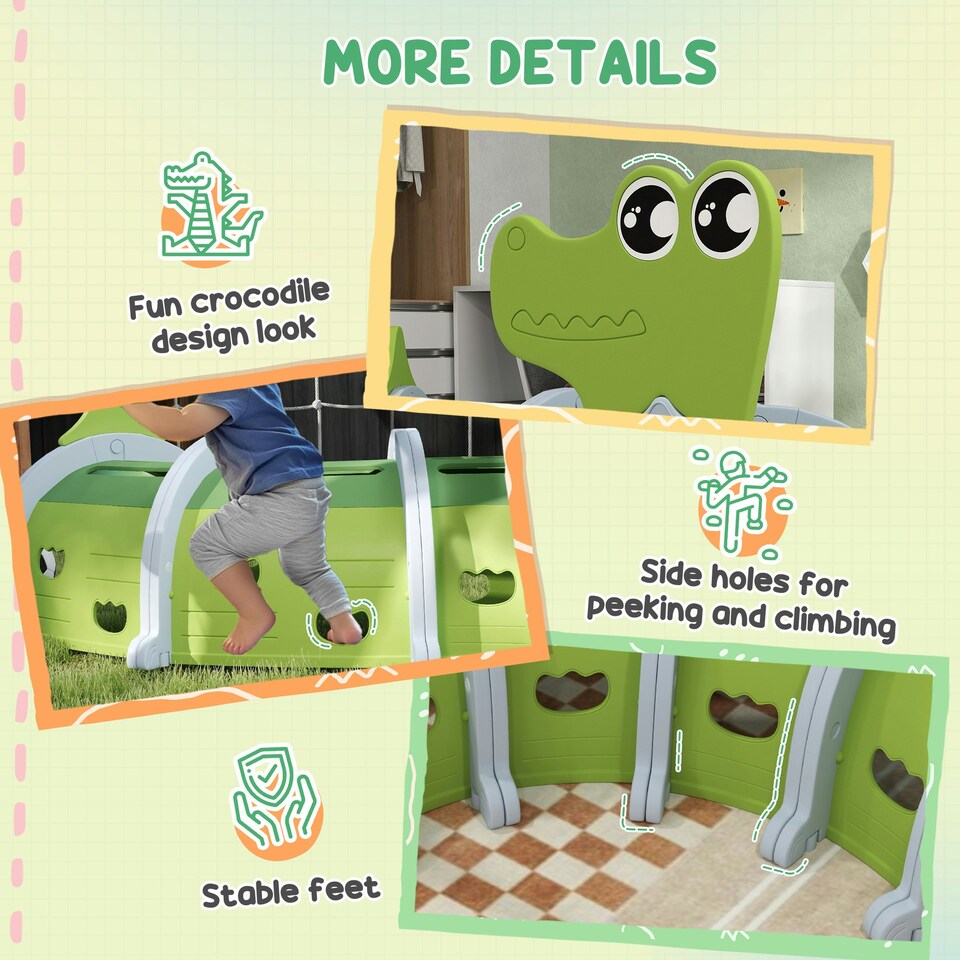image 1 of AIYAPLAY Kids Play Tunnel for Ages 3-6 Crawl and Climb, Crocodile Design