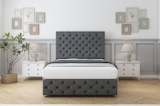 Sloomy Watson Armour Coniston Divan Bed With Mattress 2 Drawers Footend With 54" Floor Standing Headboard & 12" Matching Footboard 5' King | Grey | Armour | King | 1