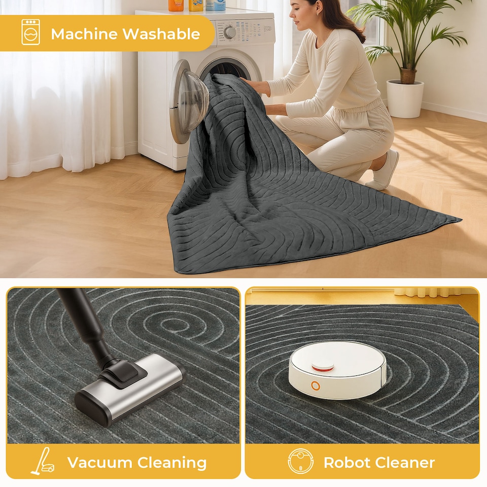 image 1 of Marlow 120x160cm Plush Velvet Area Rug Washable Non Slip Floor Mat Living Room | Grey | Grey