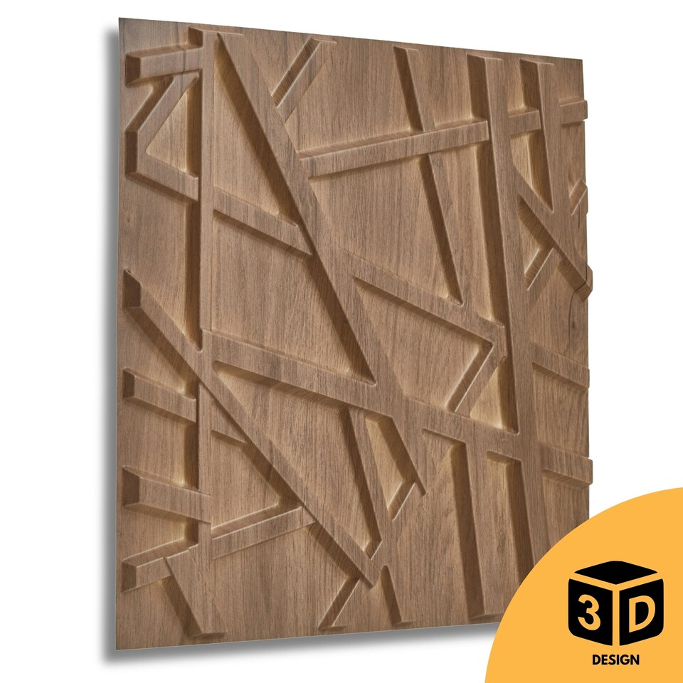 image 1 of NOVECRAFTO Geometric 3D Wall Panels – 6 Sheets Covering 1.5 sqm (16.15 sqft) – Decorative PVC Panels 50x50cm – Modern Geometric Line Design Wooden