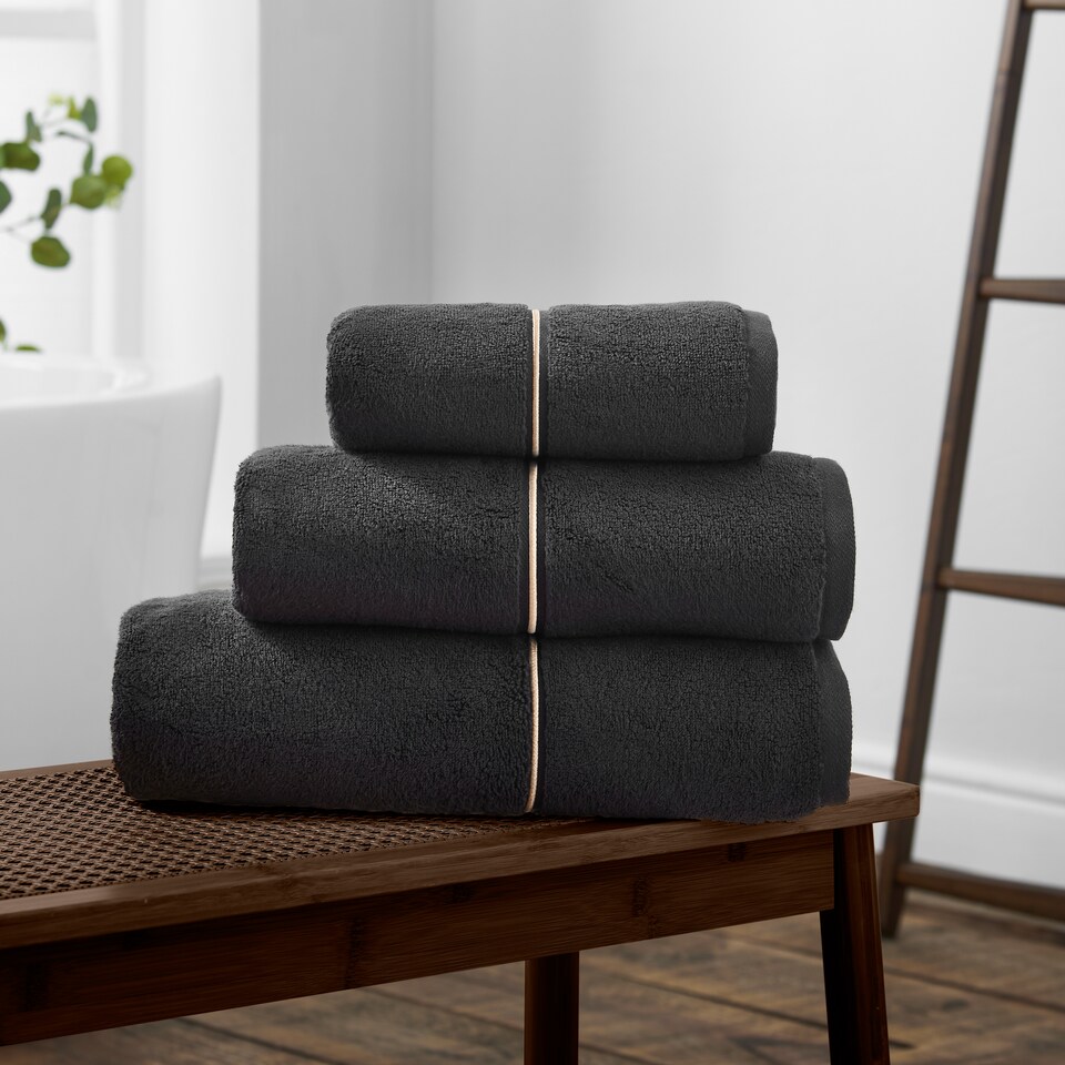 image 1 of Bianca Zero Twist Satin Stitch Cotton Hand Towel | Black | Hand towel