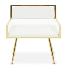 Interiors by Premier Ivory Modern Leather Effect Dining Chair, Metal Accent Chair with Cutout Back, Gold Finish Chair for Dinner