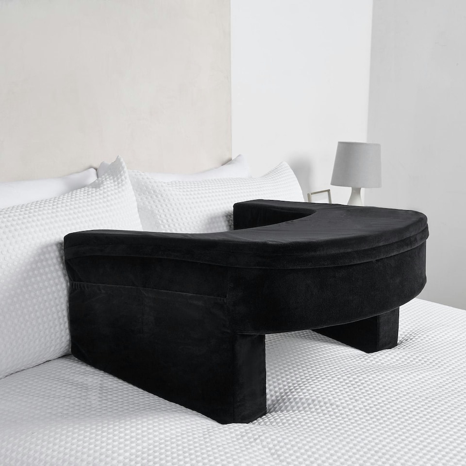 image 1 of OHS Soft Comfy Armrest Reading Laptop Gaming Bed Desk Lap Pillow With Storage Pockets | Black | 65 x 56 x 34cm