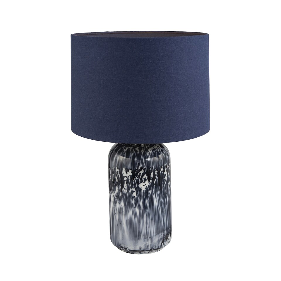 image 1 of Modern Navy Blue and Smoked Grey Marble Snowflake Glass Table Lamp with Shade | Blue