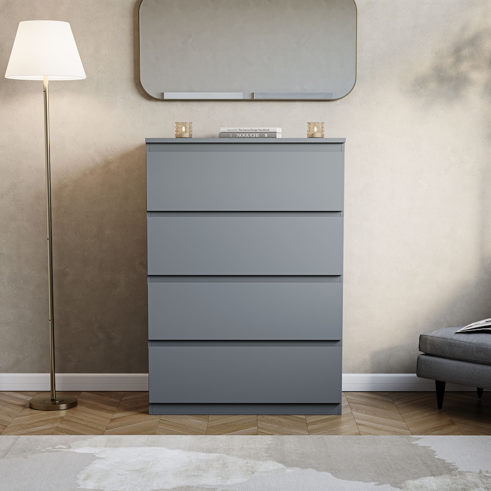 image 1 of Vida Designs Denver 4 Drawer Chest of Drawers Bedroom Storage, Grey