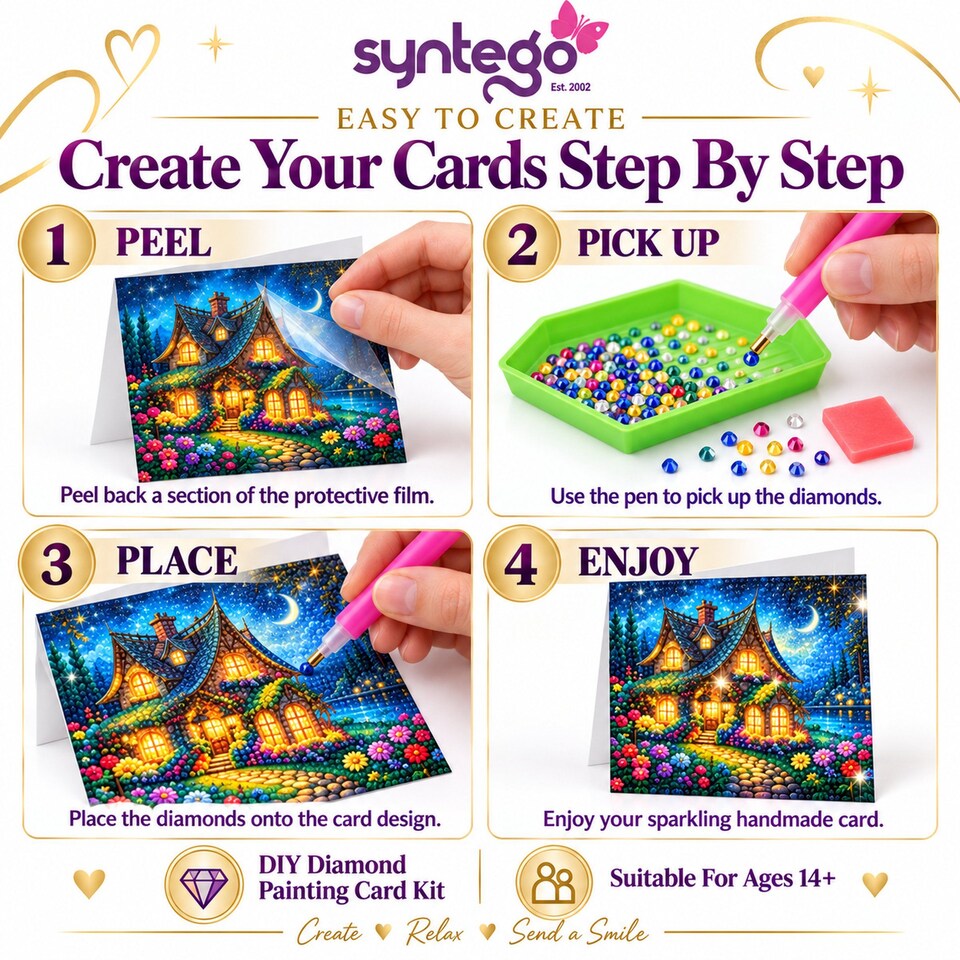 image 1 of Colourful Festive House Diamond Painting Christmas Card Kit, Pack of 6