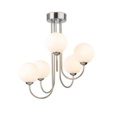Lyndon 5 Light Globe Flush Fitting Brushed Steel with Opal White Glass