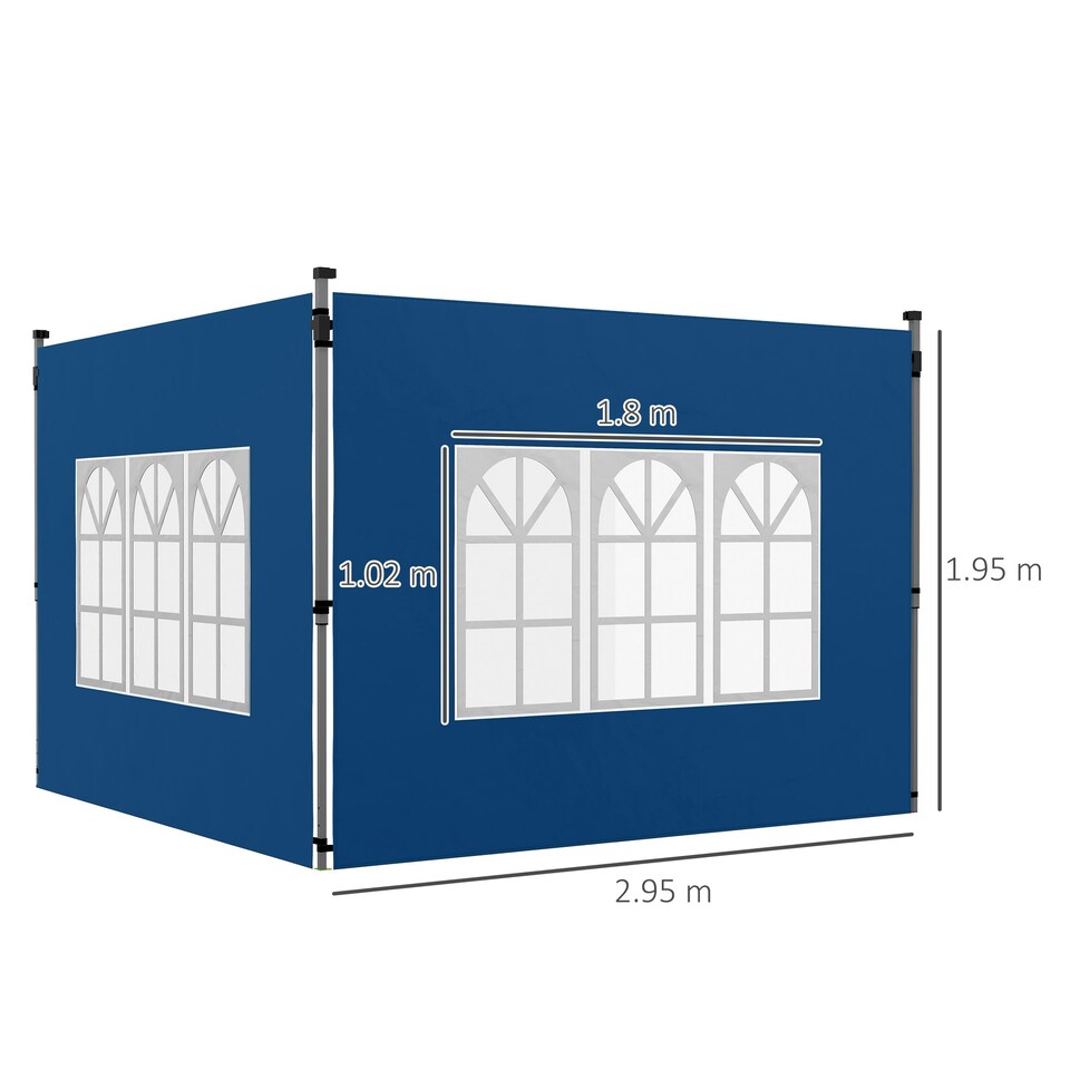 image 1 of Outsunny Gazebo Side Panels for 3x3(m) or 3x4m Pop Up Gazebo, 2 Pack, Blue