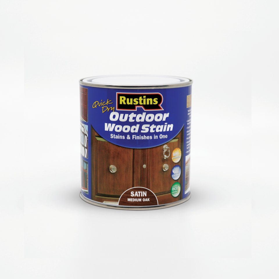 image 1 of Rustins Quick Dry Outdoor Wood Stain Satin Medium Oak 250ml | Brown | 1