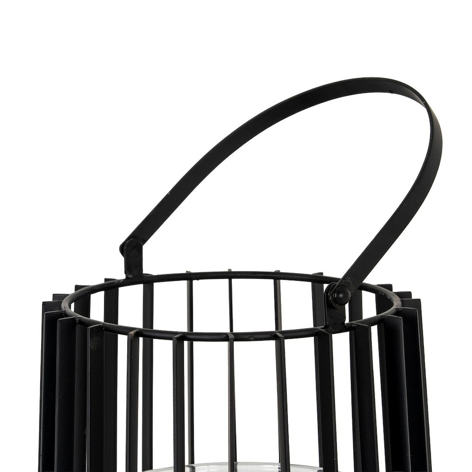 image 1 of Lynk Small Lantern with Handle and Candle Holder - Glass - L12 x W12 x H24 cm - Black