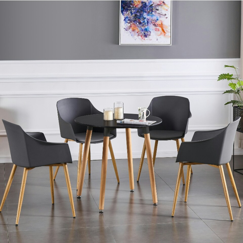 image 1 of Single Eden Modern Dining Chair, Faux Leather Padded Cushion & Solid Wooden Legs Grey