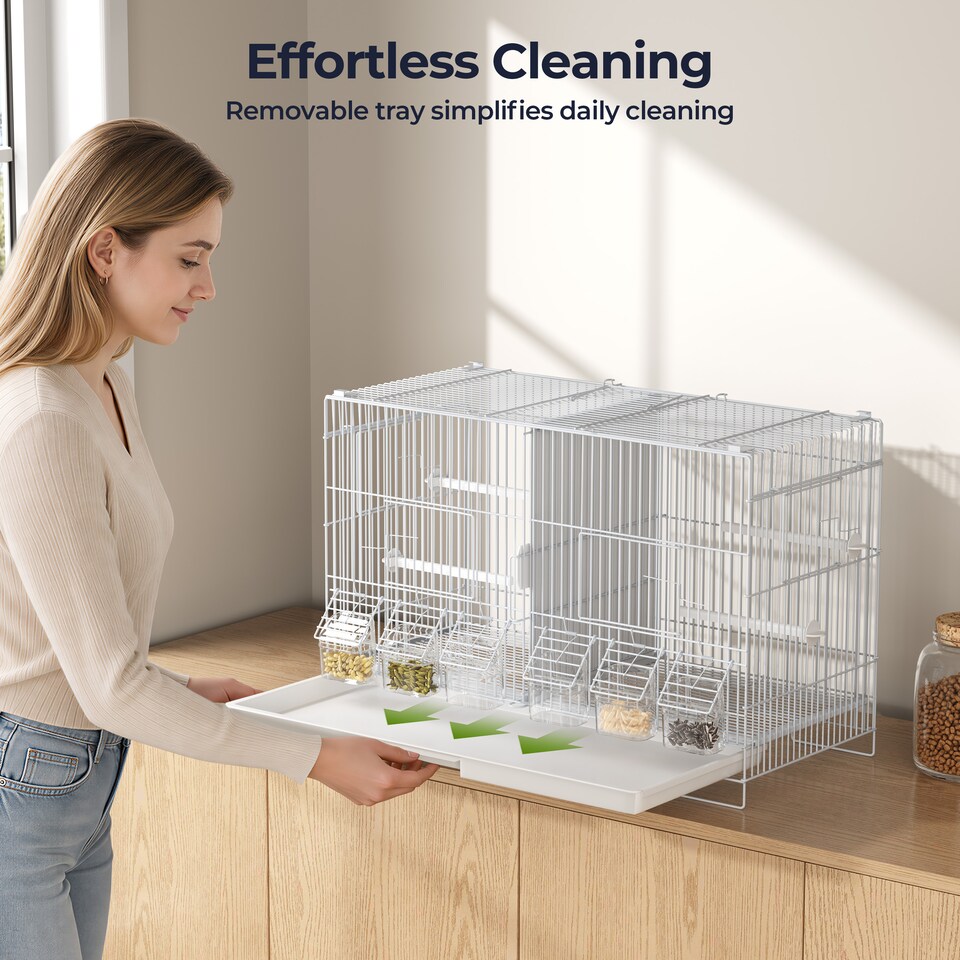 image 1 of Yaheetech Small Stackable Bird Cage for Budgies & Canaries, 60 × 26 × 39.5cm, 11mm Bar Spacing, Removable Divider & Slide-Out Tray, White