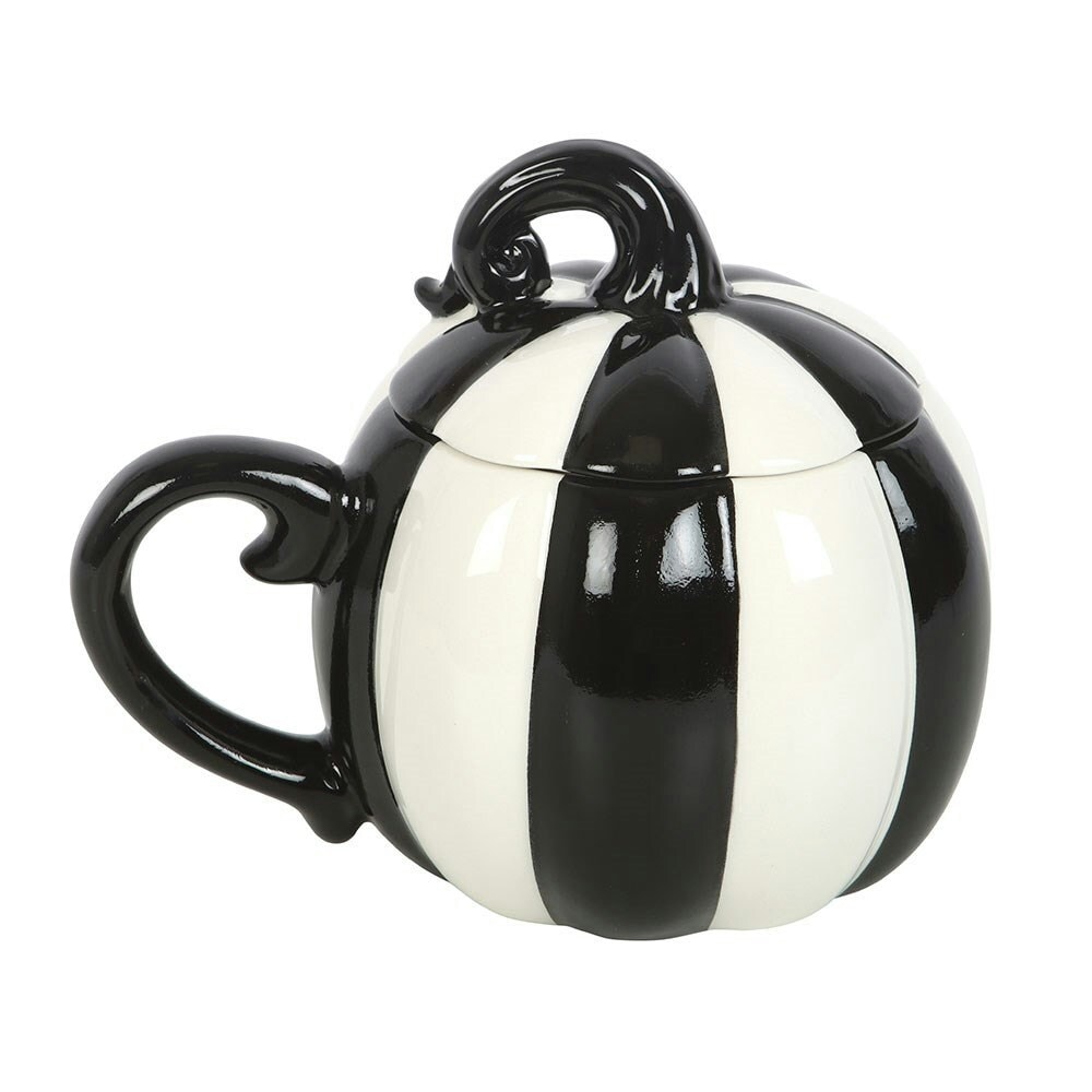 Something Different Contrast Striped Mug With Lid - Black/White - One Size