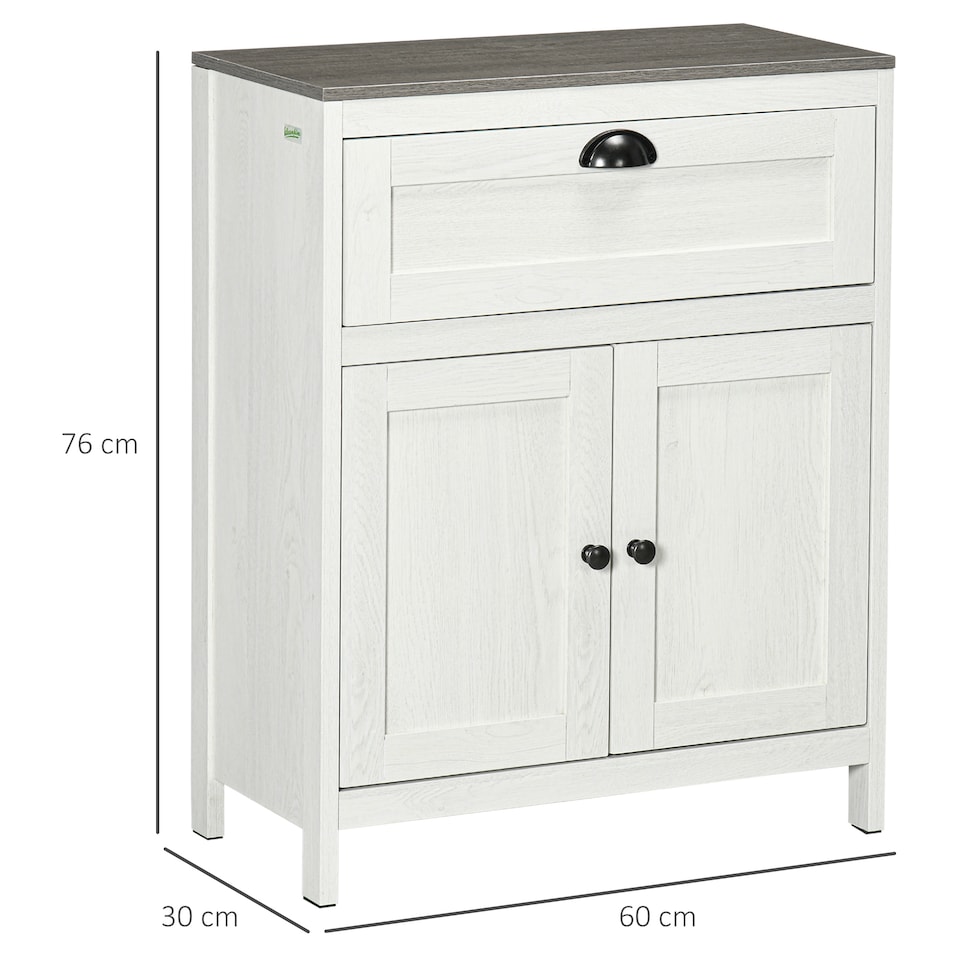 image 1 of kleankin Bathroom Floor Cabinet, Freestanding Storage Cupboard with Drawer, Double Door Cabinet and Adjustable Shelf, White