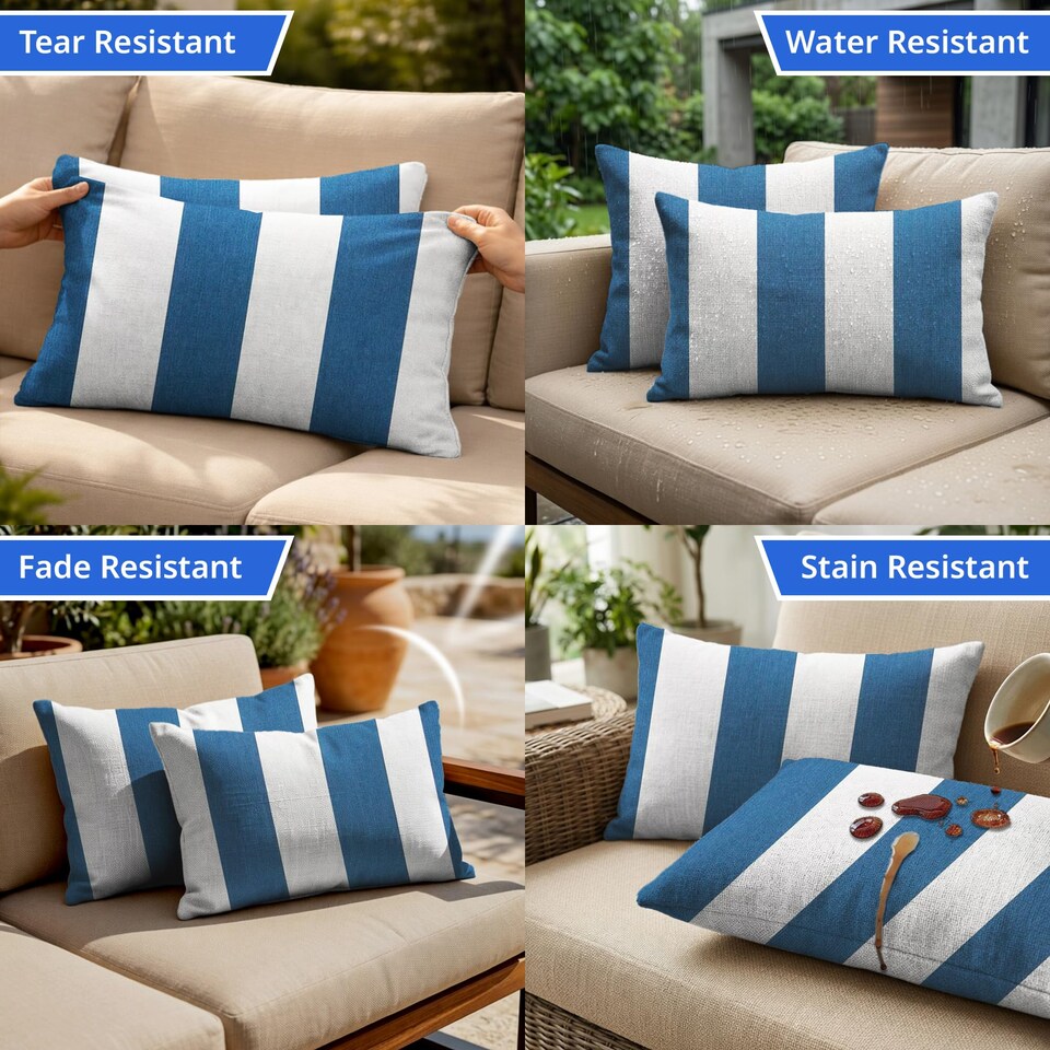 image 1 of Covers&All Sunbrella Lumbar Pillows Set of 2, Rectangle 12 in x 18 in, Cabana Regatta
