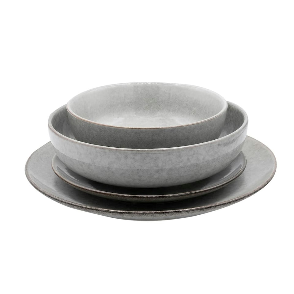 image 1 of Cooks Professional Nordic Stoneware Dinner Set | 16-Piece | Reactive Glaze | Grey