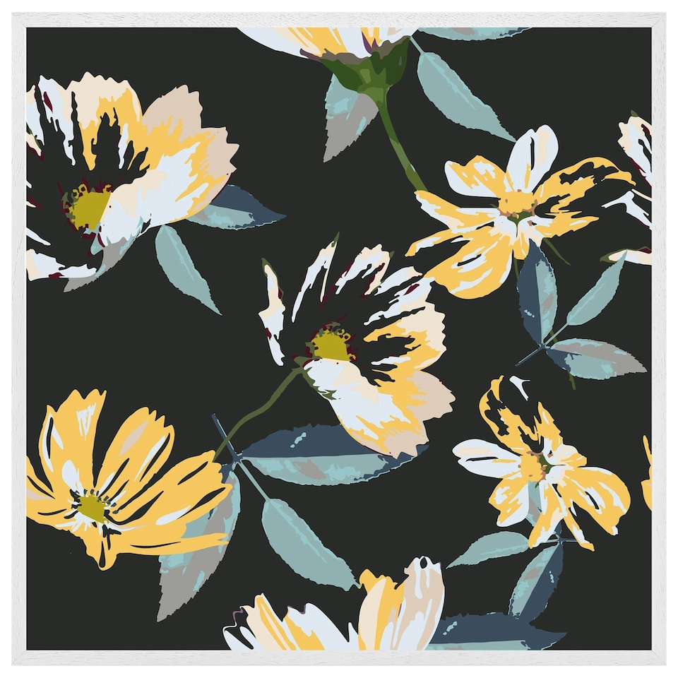 image 1 of Yellow flowers on green (Picutre Frame) White | XS