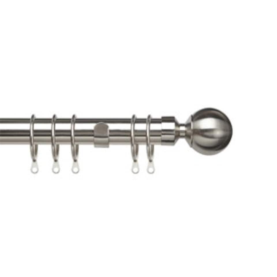 image 1 of 25-28mm Ball End Satin Silver Metal Curtain Pole Set 120 - 210cm | Silver | Silver