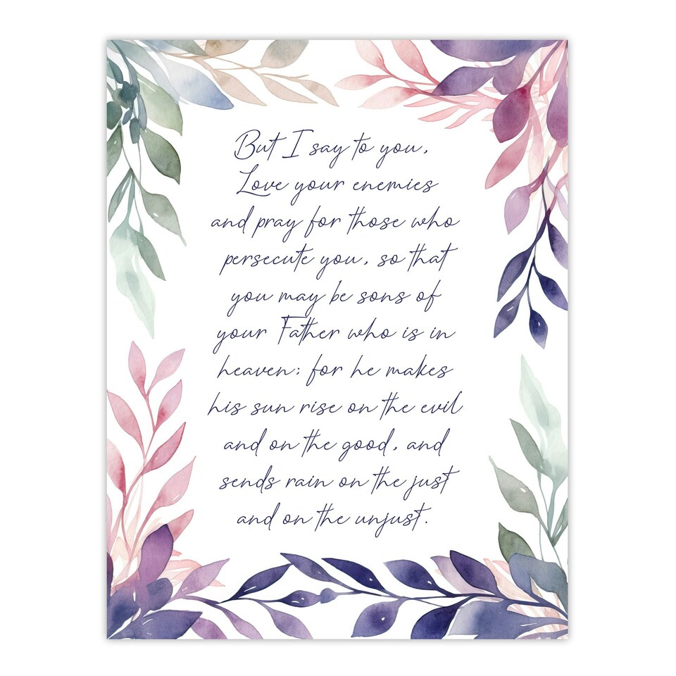image 1 of Love Your Enemies Violet Sermon On Mount Bible Quote Black Framed Wall Art Print A4