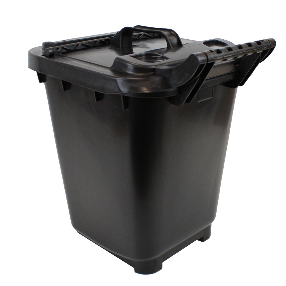 image 1 of Kerbside Compost Caddy with Locking Lid - Black - for Food Waste Recycling (23 Litre) - Plastic Bin with Composting Guide