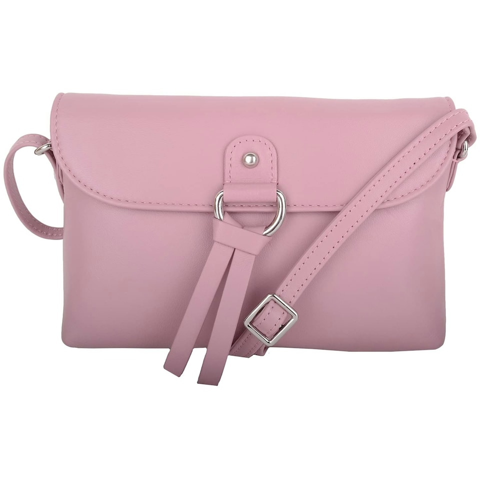 image 1 of Premium Soft Genuine Leather Cross Body Shoulder Bag, Tassel Detail Pink | Blush